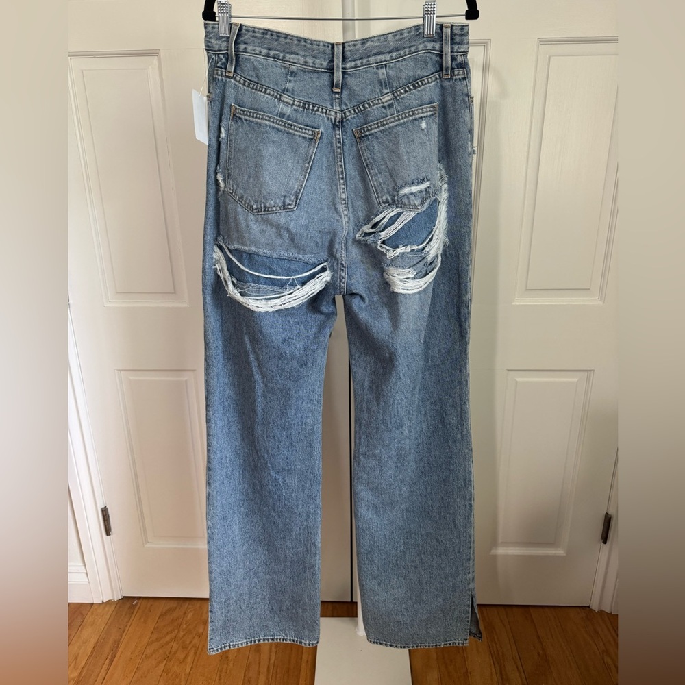 Good American Distressed Light Blue Straight Leg Jeans - Picture 9 of 13